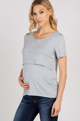 PinkBlush Heather Grey Solid Short Sleeve Maternity Nursing Top