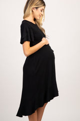 PinkBlush Black Ruffle Trim Hi-Low Wrap Maternity Dress