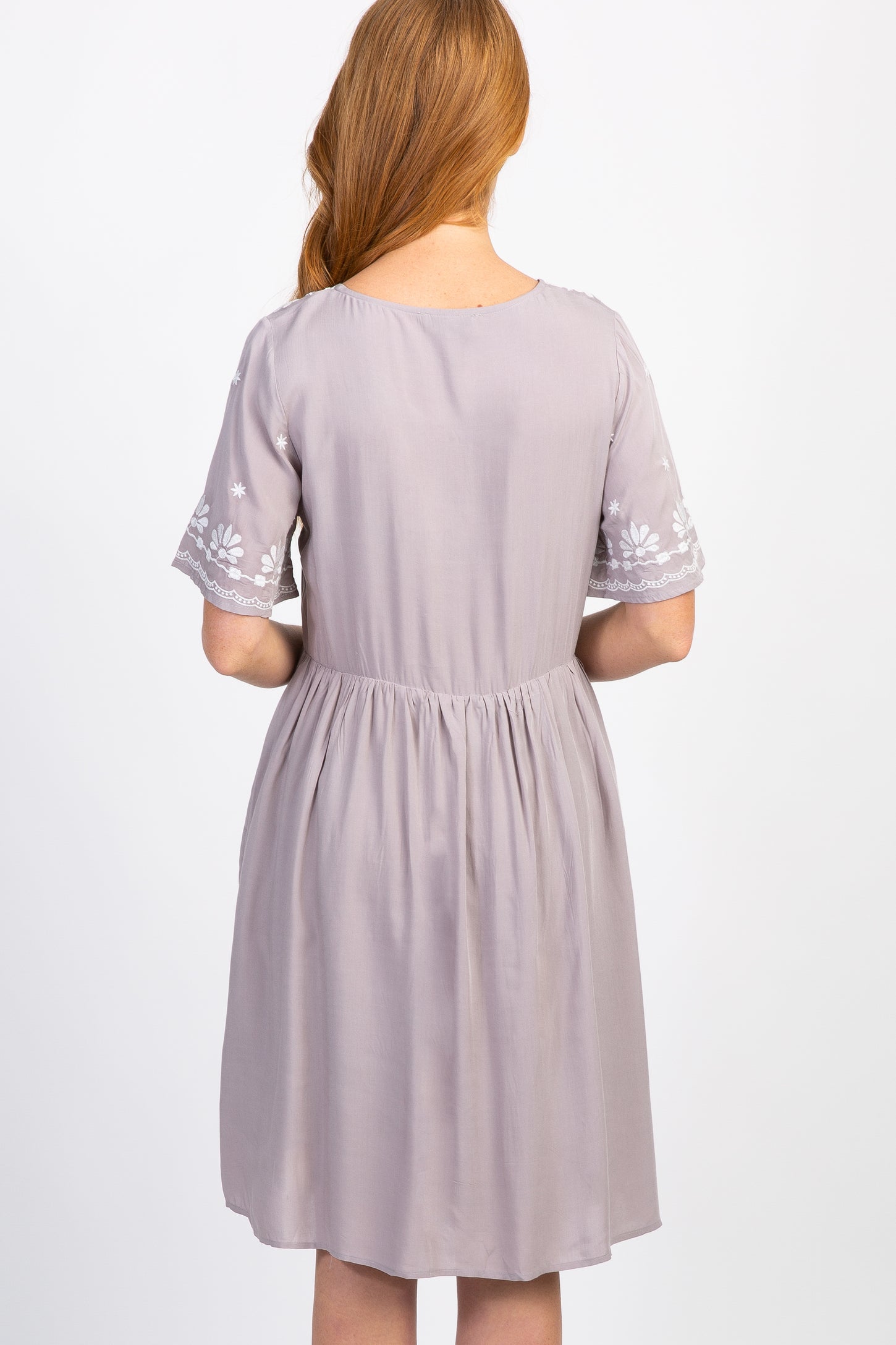Grey Embroidered Short Sleeve Peplum Dress