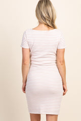PinkBlush Pink Striped Fitted Short Sleeve Maternity Dress