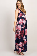 PinkBlush Navy Floral Sleeveless Knot Front Maternity Maxi Dress