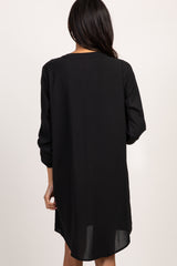 Black Solid V-Neck 3/4 Sleeve Maternity Dress