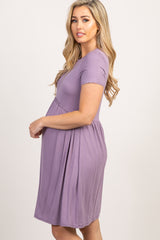 Purple Solid Crochet Trim Maternity Shift Dress