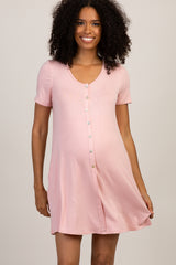 PinkBlush Pink Button Front Maternity Sleep Dress
