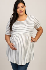 PinkBlush Grey Striped Crisscross Peplum Plus Maternity Top