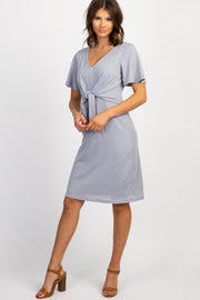 Gray Short Sleeve Tie Front Dress