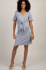 Grey Short Sleeve Tie Front Maternity Dress