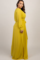Yellow Chiffon Long Sleeve Plus Maxi Dress
