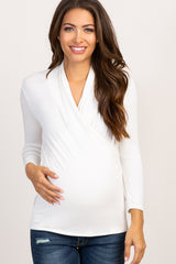 Ivory Long Sleeve Wrap Maternity/Nursing Top