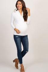 Ivory Long Sleeve Wrap Maternity/Nursing Top