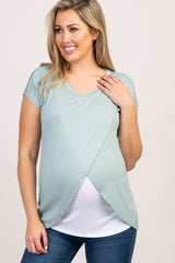 Sage Green Layered Wrap Front Maternity/Nursing Top