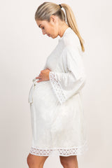 PinkBlush Beige Crochet Trim Maternity Delivery/Nursing Robe