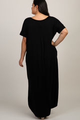 Black Short Sleeve Round Hem Maternity Plus Maxi Dress