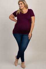 PinkBlush Plum Ruched Short Sleeve Maternity Plus Top