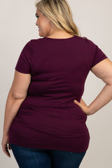 PinkBlush Plum Ruched Short Sleeve Maternity Plus Top