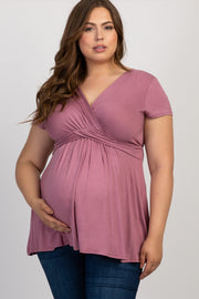 PinkBlush Pink Draped Front Plus Maternity/Nursing Top