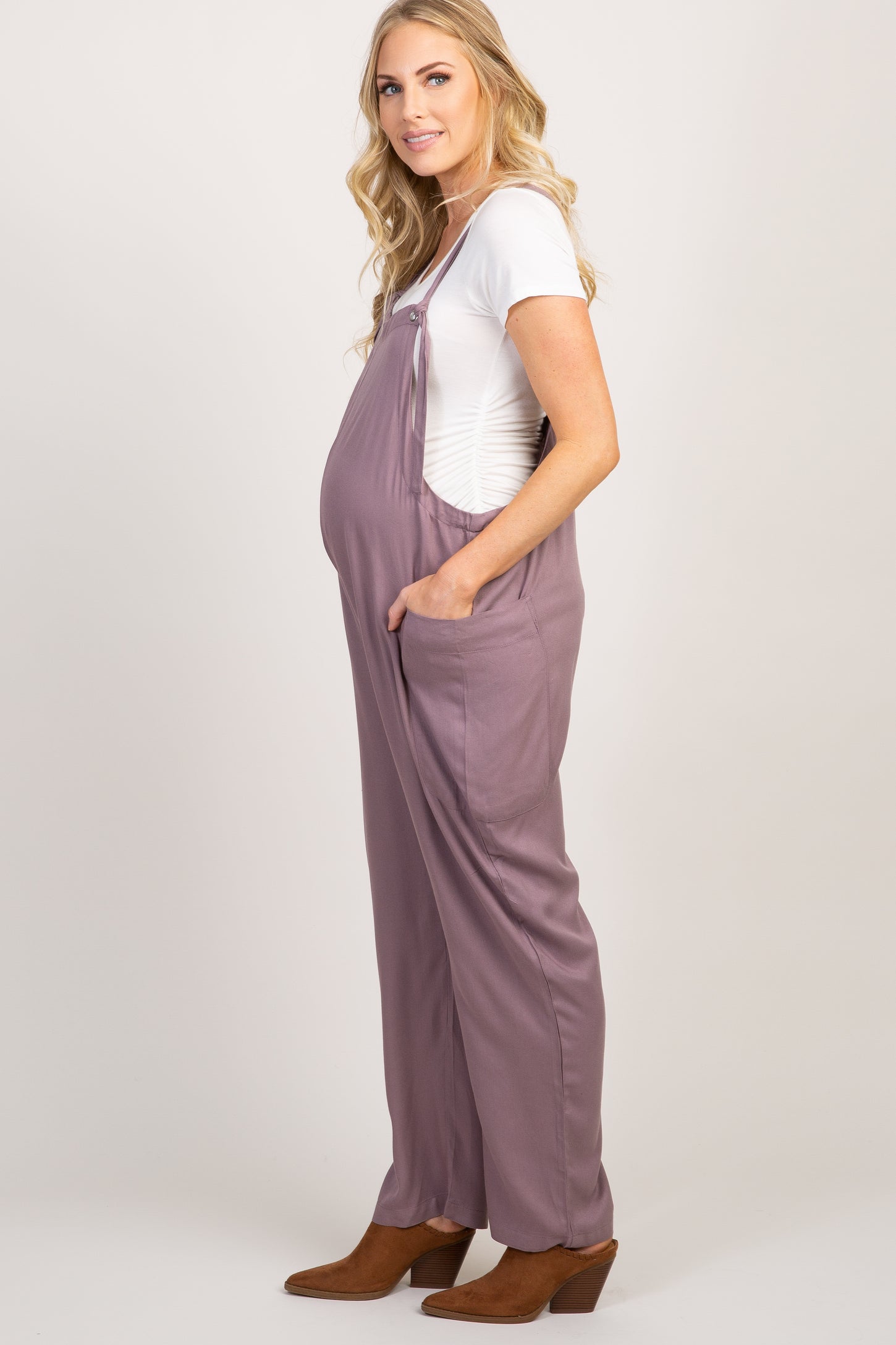 Lavender Side Pocket Maternity Overalls