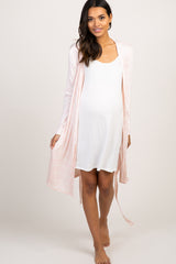 PinkBlush Light Pink Striped Delivery/Nursing Maternity Robe