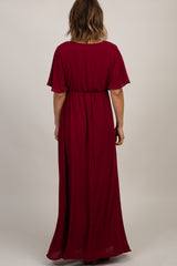 PinkBlush Burgundy Chiffon Bell Sleeve Maxi Dress