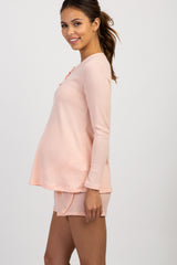Light Pink Waffle Knit Button Front Maternity Pajama Set