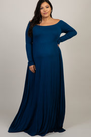PinkBlush Teal Solid Off Shoulder Maternity Plus Maxi Dress