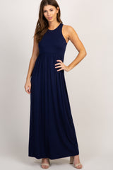 Navy Blue Solid Sleeveless Maxi Dress