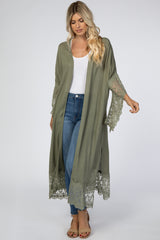 Olive Solid Scalloped Embroidered Lace Cardigan