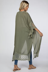 Olive Solid Scalloped Embroidered Lace Cardigan