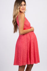 PinkBlush Pink Lace Overlay Tie Accent Maternity Dress