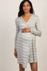 PinkBlush Heather Grey Striped Delivery/Nursing Maternity Robe
