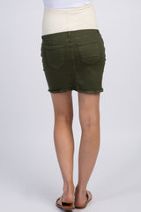 Olive Raw Hem Maternity Jean Skirt
