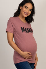 Mauve Mama Glitter Print Graphic Maternity Top