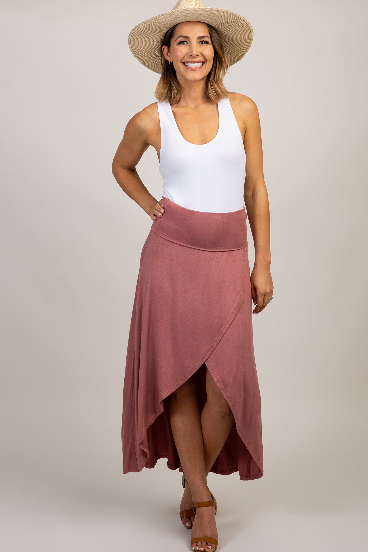Mauve Foldover Hi-Low Wrap Skirt