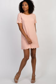 Light Pink Short Sleeve Scalloped Trim Dress