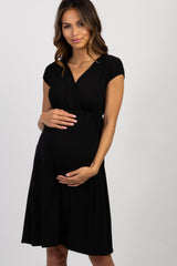 PinkBlush Black Draped Maternity/Nursing Dress