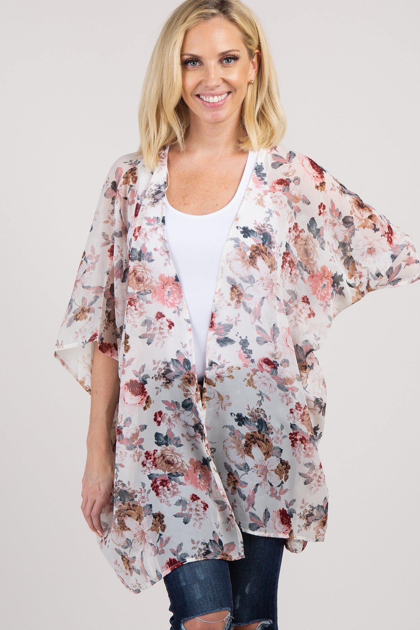 Cream Floral Dolman Cover Up