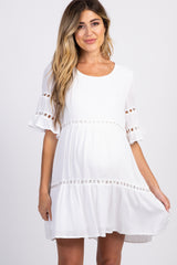 White Tiered Cutout Accent Maternity Dress