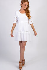 White Tiered Cutout Accent Dress