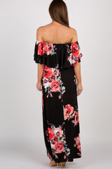 Black Floral Off Shoulder Maxi Dress