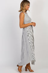 Ivory Striped Sleeveless Midi Dress