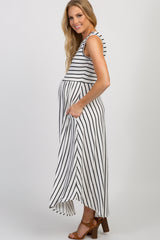 Ivory Striped Sleeveless Maternity Midi Dress