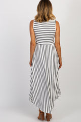 Ivory Striped Sleeveless Midi Dress