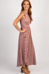 Mauve Striped Sleeveless Midi Dress