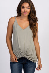 Light Olive Solid Knot Front Cami Strap Maternity Top