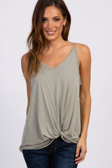 Light Olive Solid Knot Front Cami Strap Top