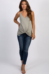 Light Olive Solid Knot Front Cami Strap Maternity Top