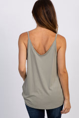 Light Olive Solid Knot Front Cami Strap Top