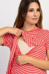 PinkBlush Coral Striped Layered Wrap Front Maternity Nursing Top