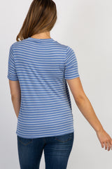 Blue Striped Layered Wrap Front Maternity Nursing Top