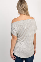 Heather Grey Striped Wide Neck Front Tie Maternity Short Sleeve Top
